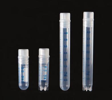 Star base and round base vials have an internal U-shaped bottom. Self-standing star base vials are designed for one-handed use with a support rack.