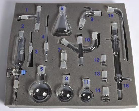 Kits and Assortments Organic Chemistry Glassware Kit, 9 pieces This starter set is designed for organic chemistry labs and is suitable for small-scale procedures up to 30g.