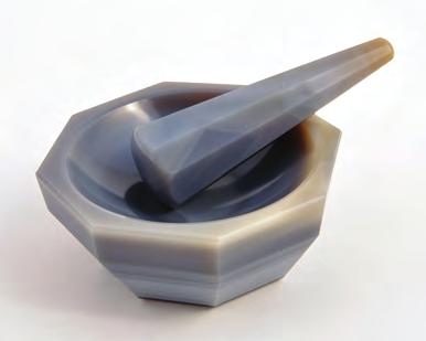 Mortars & Pestles Octagonal mortar and pestle sets feature highly polished grinding surfaces. Made of naturally hard agate stone (6.5 on Moh's Scale).