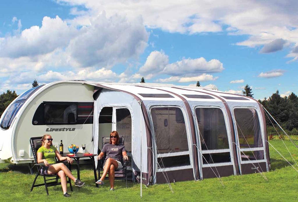 ELISE 390 CARAVAN // AWNING...Classic Styling This mid-size Elise 390 caravan awning is excellent for couples or small families wanting a luxurious living and storage space alongside their caravan.