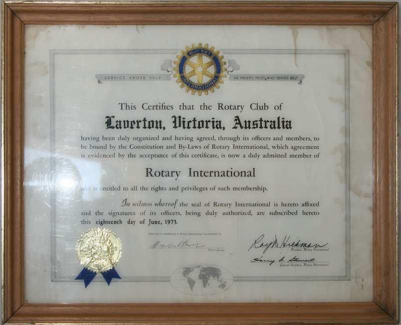 40 Years 1 9 7 3 2 0 1 3 The Rotary club of Laverton (as it was then known) was granted it s Charter on 18 th June 1973 by RI President Roy Hickman, having been sponsored by the Werribee Rotary Club.