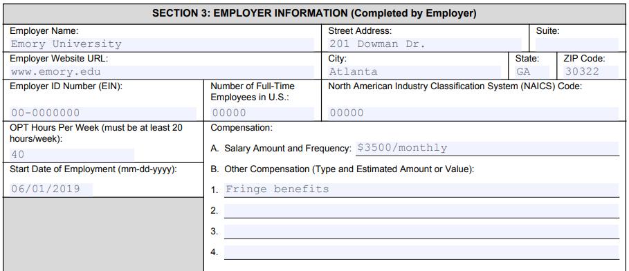 Form I-983: Page 2, Section 3 List the date you will begin employment with this employer during your requested STEM OPT period, not during your post-completion OPT period.