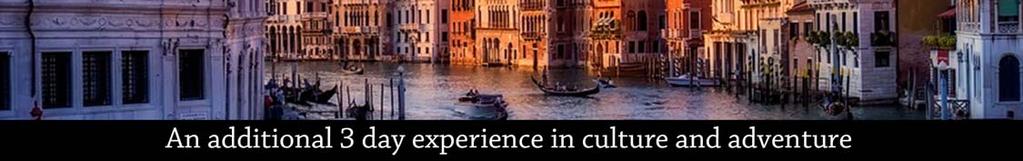 Hotel stay in Lido di Venezia. All lunches and dinners. Guided tour of Venice historical center. Guided excursion by boat to the islands of Murano and Burano. Welcome to the Queen of the Adriatic!