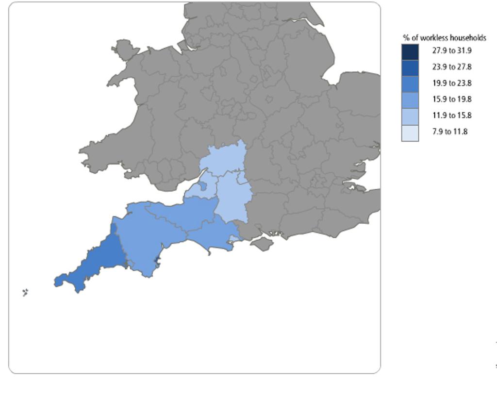 South West Percentage of workless households in South