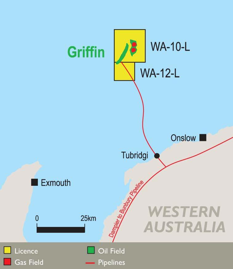 Griffin Venture, Western Australia Located 62 kilometres offshore on the North West Shelf Oil and gas from Griffin, Chinook and Scindian fields are produced via the Griffin Venture, a floating
