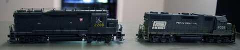 Ron King offered two Pennsy GP7 s in HO scale. Both locomotives are by Athearn Genesis.