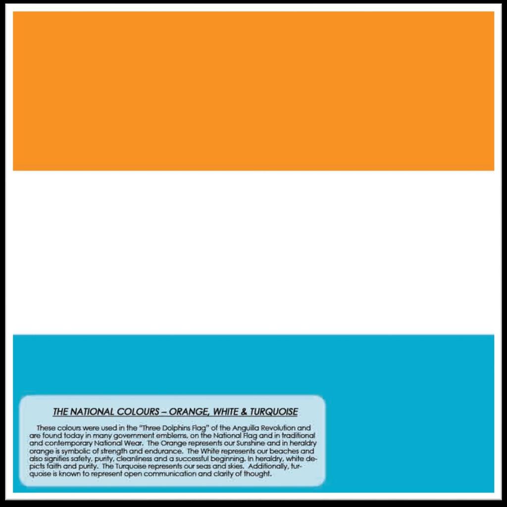 THE NATIONAL COLOURS ORANGE, WHITE & TURQUOISE These colours are found in many government emblems, on the National Flag and in traditional and contemporary National Wear.
