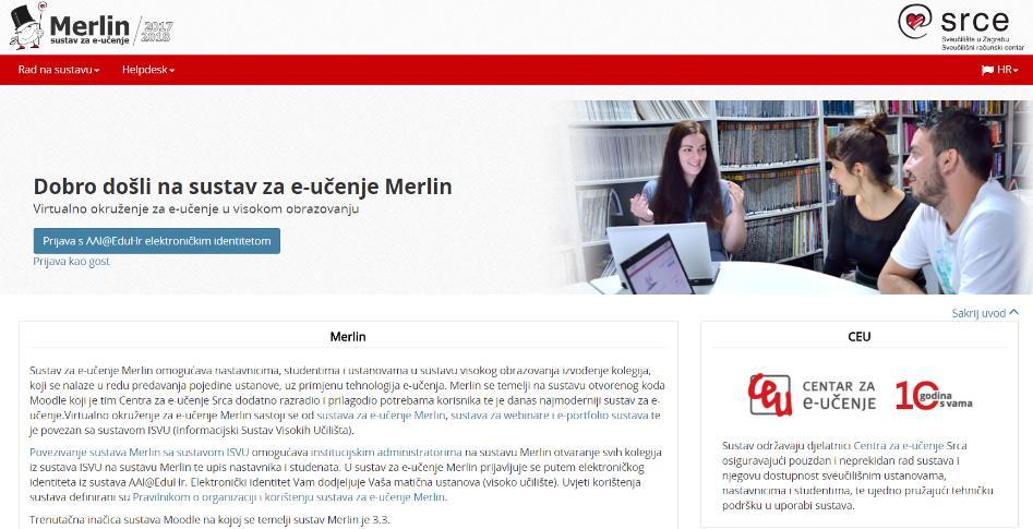 Str. 34 1.1.8 Sustav za e-učenje Merlin Središnji računalni centar (SRCE) izradio je sustav za e-učenje Merlin (https://moodle.srce.hr/2017-2018/).