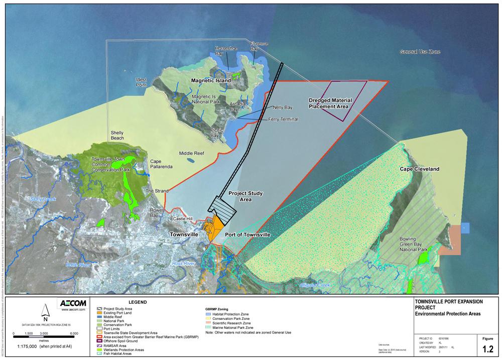 Port of Townsville: Area outlined in RED excised from the GBRMPA.
