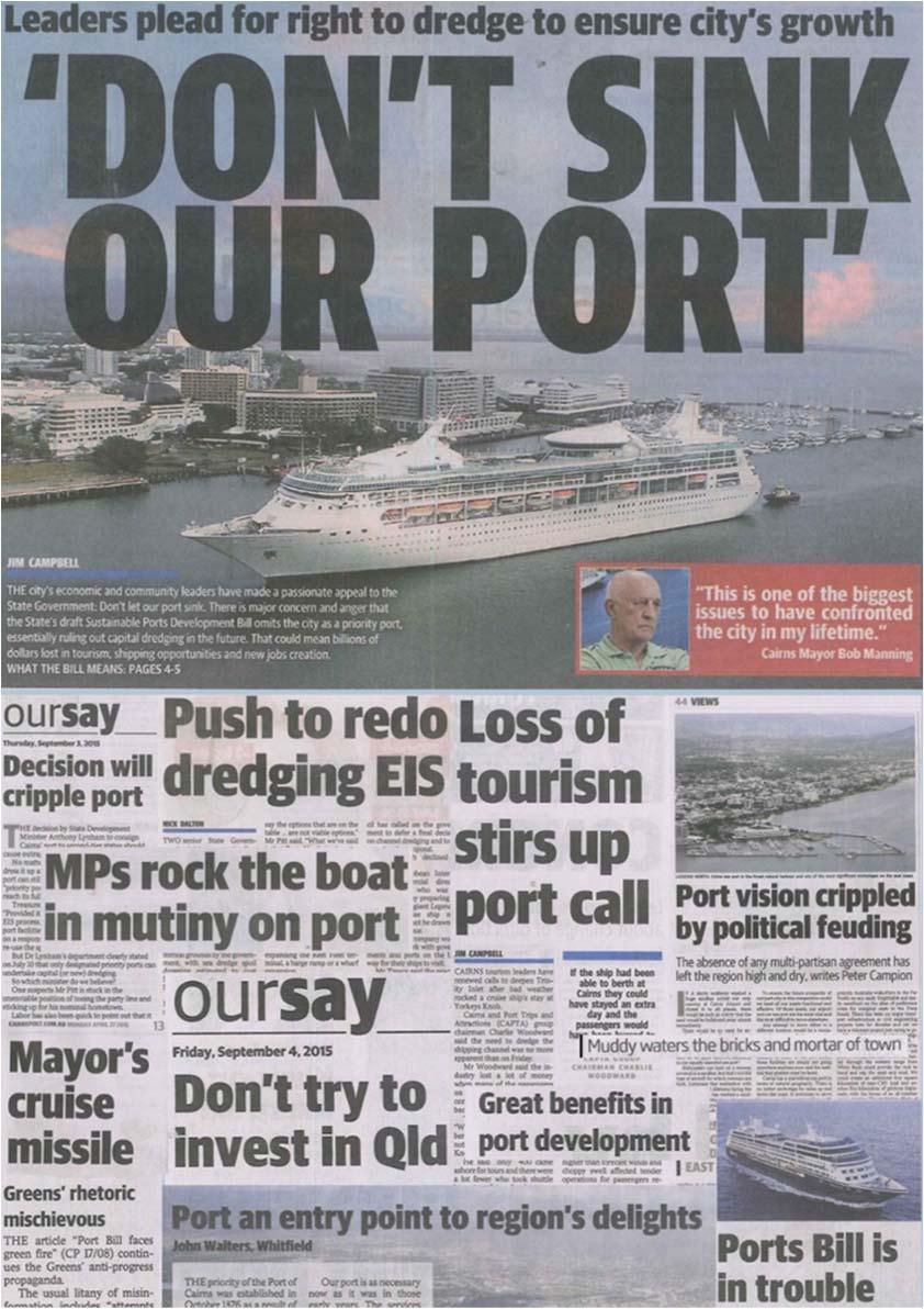 CAIRNS PORT STIFLED The upgrade was due in 2010, although the project plan was only then started. 2011/12 plan released by Ports North 2014 project on track.