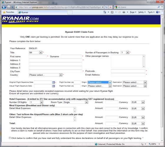 Figure 6. Ryanair EU261 Claim form screenshot [2].