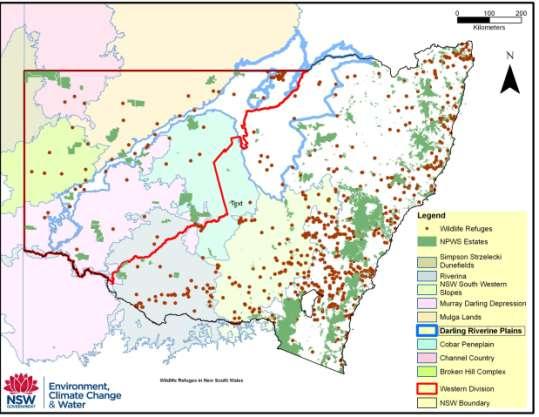 organisation protected areas and private land in-perpetuity Conservation Agreements. Figure 1. delineates the Western Region of NSW in red.