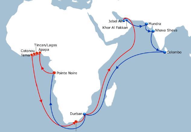 MIDAS Loop 1 NW India - West Africa Lead product on the market with direct weekly service in Central and South range West African from India.