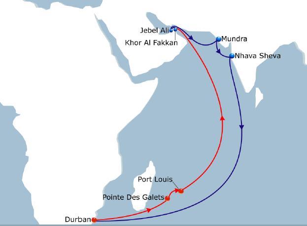 MIDAS Loop 2 NW India - South Africa & Indian Ocean Island A very lean and fast service connecting India to South Africa and Indian Ocean markets Vessel Sharing Agreement with a fleet of 6 vessels of