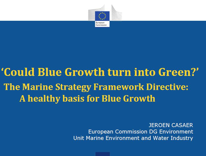 The European Union Directorate-General for the Environment Blue Growth, Green Growth Blue growth an initiative to harness the untapped potential of Europe's oceans, seas and coasts for jobs and