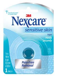 First Aid Tapes and Wraps Nexcare Sensitive Skin Tape Ideal for those with fragile or sensitive skin; infants and elderly Removes with minimal hair pulling and residue Ideal for post-surgery gauze
