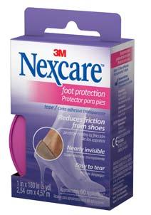 2 16 x 7 24/6 Foot Care Nexcare Foot Protection Tape Helps prevent blisters by reducing friction from shoes Conforms to and flexes with the shape of the foot Nearly invisible tape can be worn with a
