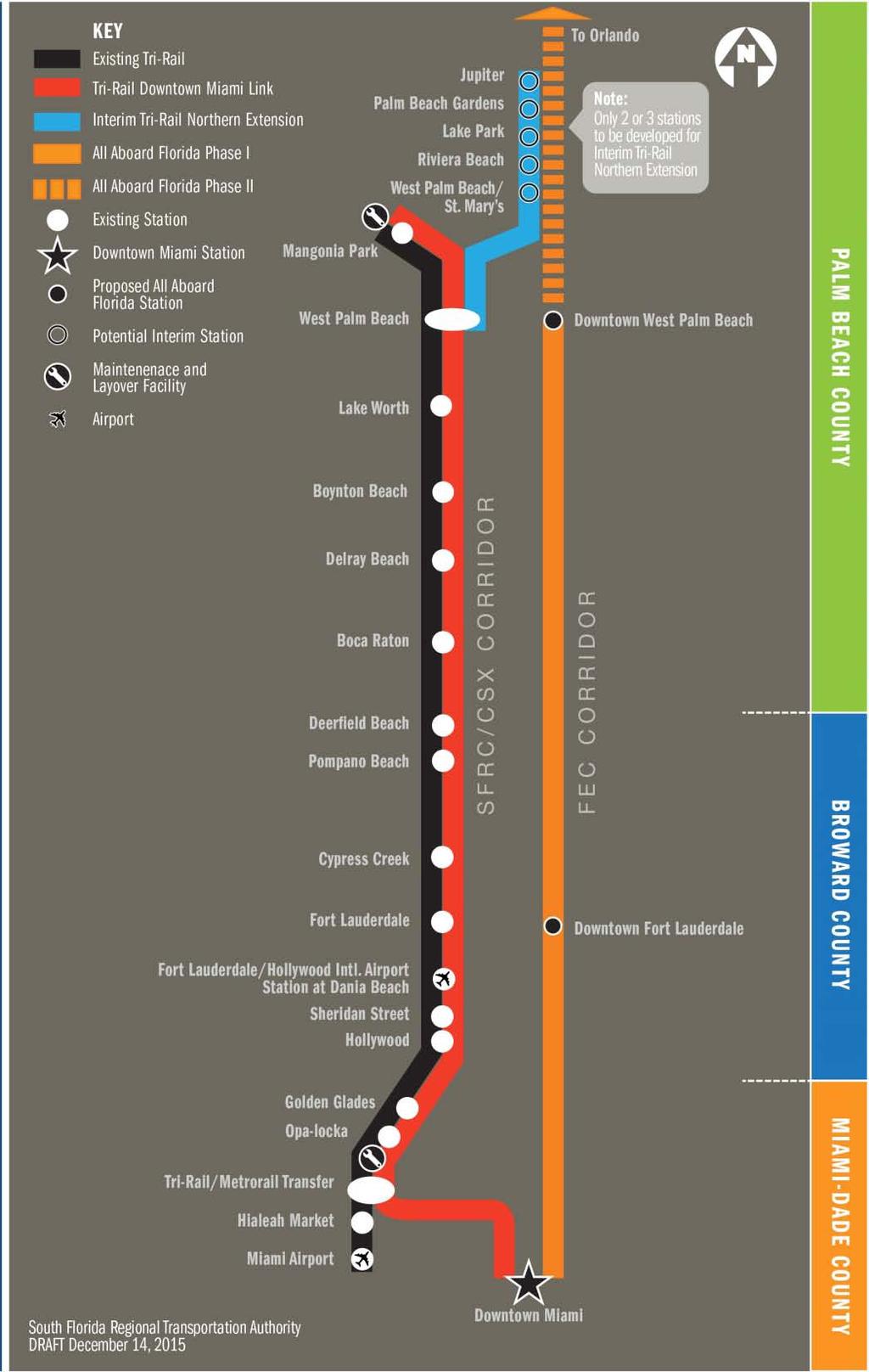 Tri-Rail Jupiter Extension + Downtown Miami Link Jupiter/Northern Extension next logical step for phased Tri-Rail expansion onto FEC Northwood rail connection