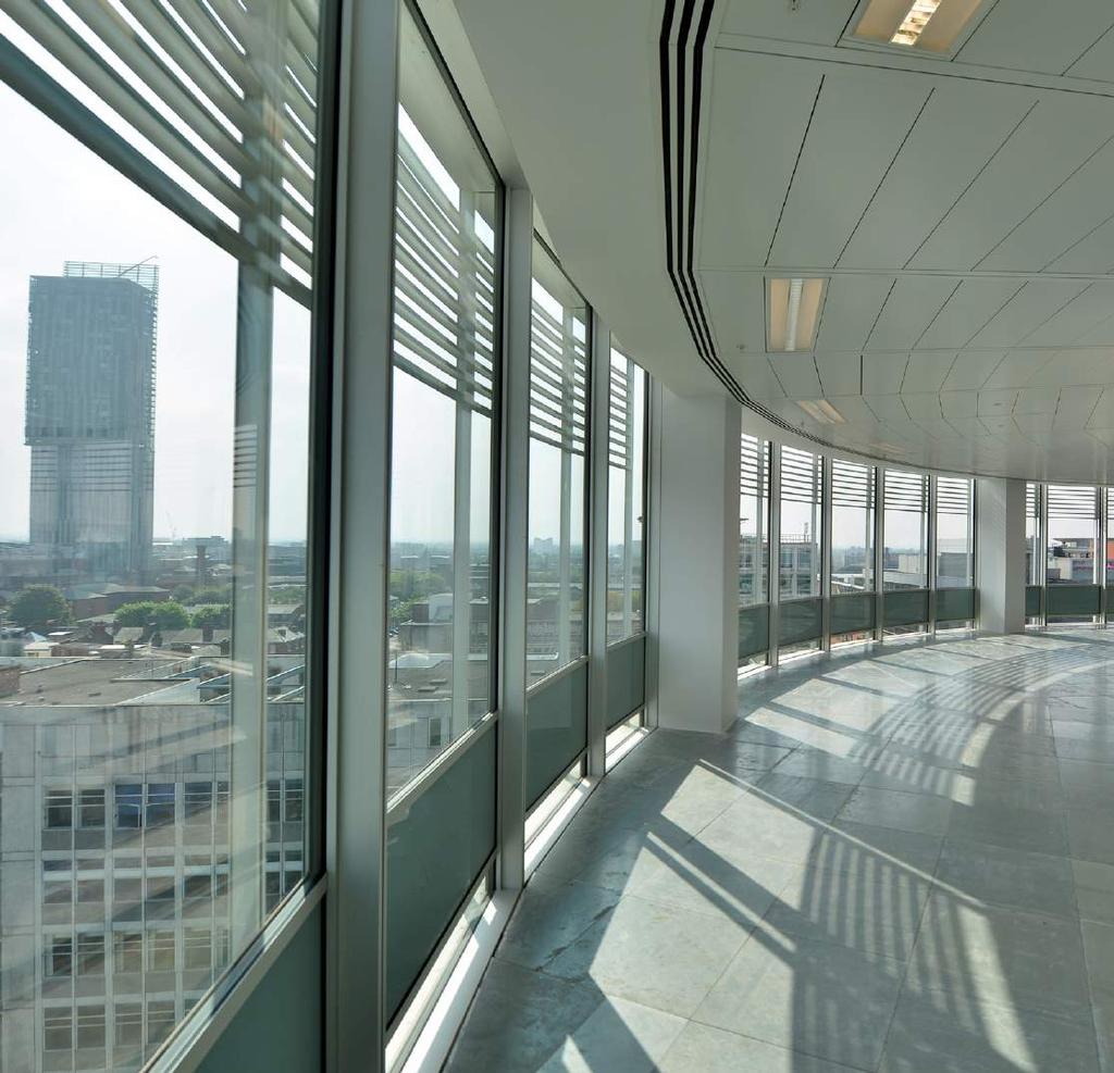 SPECIFICATION HIGH-QUALITY WORKING ENVIRONMENT Flexible and highly-impressive, column-free Grade A office space BREEAM Excellent (in use) Full access raised floors with 150mm clear void Metal tile