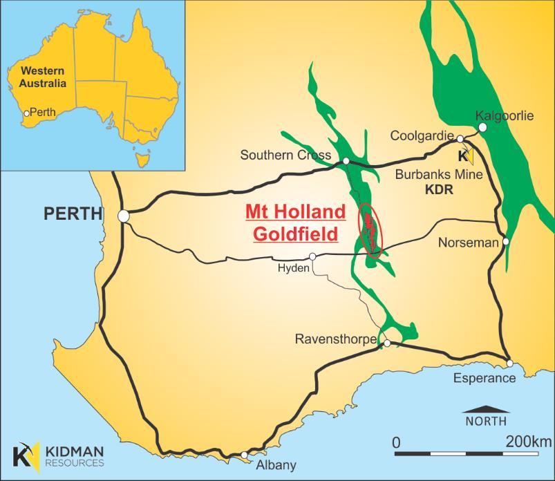 Image: Mt Holland Goldfield Location map Mt Holland hosts total combined Inferred, Indicated and Measured Resources of 928,500 ounces of gold