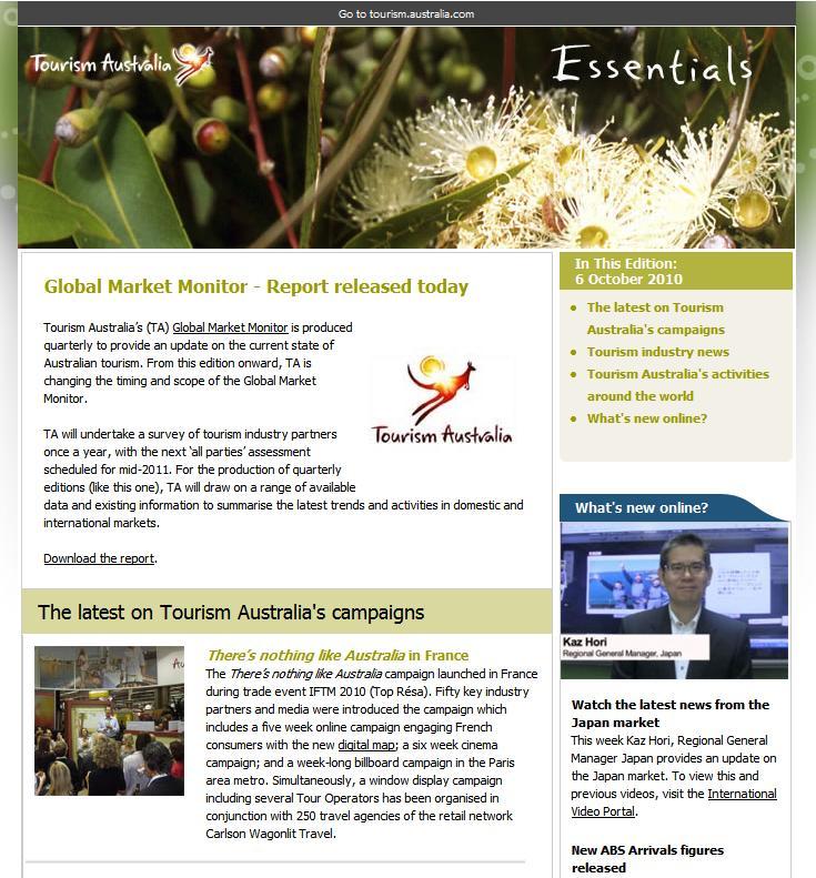 Sign up for Essentials Weekly news from Tourism Australia Upcoming marketing opportunities What s new in Australian