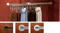 accessible 8-3/16 (6-3/4 for 12 depth) telescoping rod Non-slip soft PVC coated hooks Available in Chrome, Satin Nickel