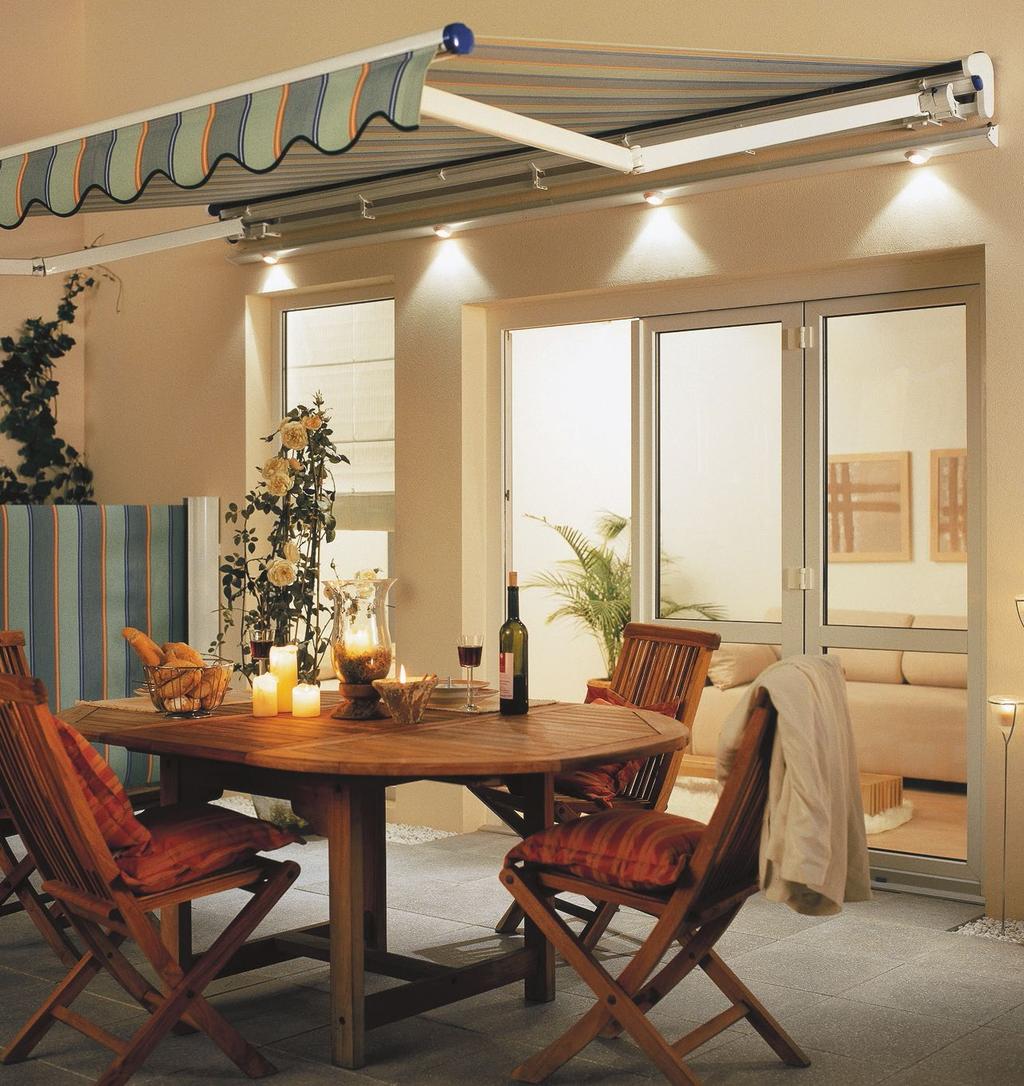 Lighting Lighting can be incorperated into the front profile of some Folding Arm Awnings.