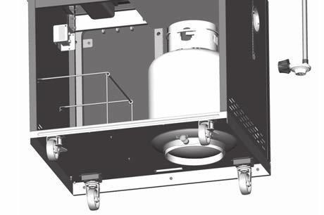 Position the 20 lb propane tank onto the bottom shelf (EF), and secure using the tank