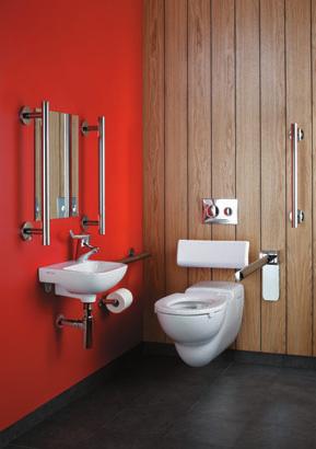 activated electronic basin mixer and WC flush eliminate the need for manual operation. Wall mounted basin without overflow for additional hygiene and right or left hand tap position for easier access.
