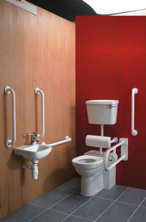 A 480mm high WC is fed by a cistern hidden by block-work or panelling, to minimise clutter and maximise hygiene.