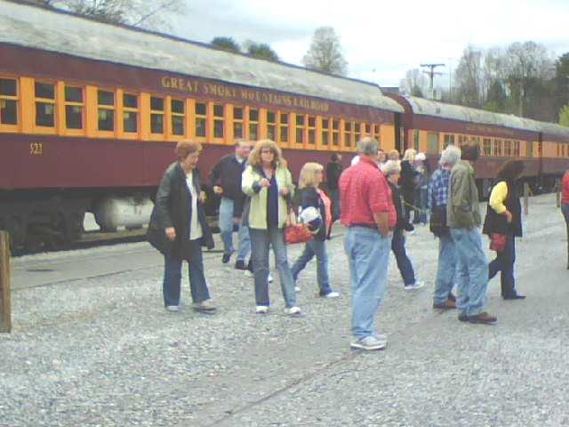 Recent Watauga Valley NRHS Chapter Activities in the left picture, some of the 385 passengers who rode the Great Smoky Mountain Railroad excursion on March 28, 2009, leave the train after their