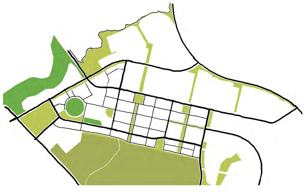 Extend the existing landscape features The new road structure allows for the open space network to better connect to surrounding suburbs and access routes.
