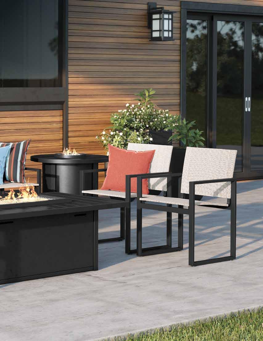 Shown in Photo: allure café chair 11370 Porcelain Onyx Frame Finish allure sofa 11430 Porcelain Onyx Frame Finish 32" x 52" breeze coffee fire pit 893252XLBR Onyx Frame Finish Crystal Ice Fire