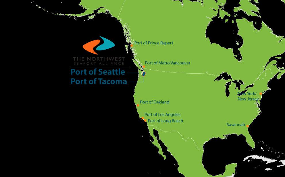 Containerized Cargo North American Port Rankings 2015 The Northwest Seaport Alliance 1 LA/Long Beach 15,352,528 TEUs 2 NY/NJ 6,371,720 TEUs Canada 3