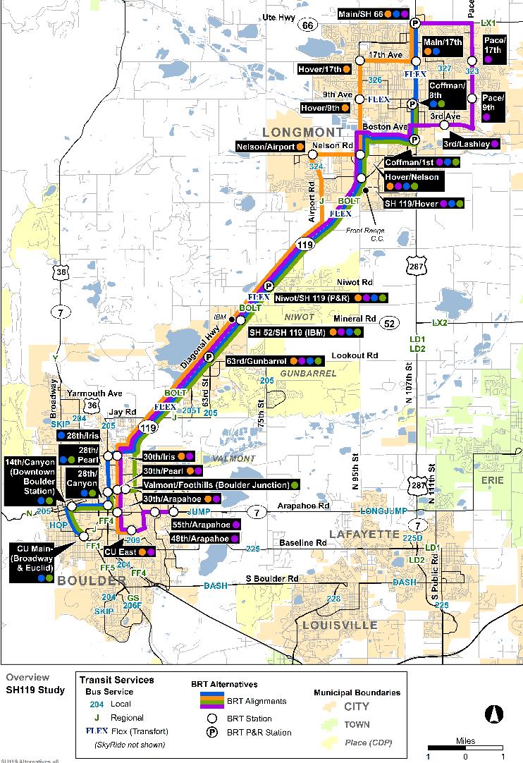 SH119 BRT Scenario #7 (February 23, 2018) Purpose: The seventh SH119 BRT scenario was developed to gain an understanding of travel time, service levels, boardings, and the effect of different branch