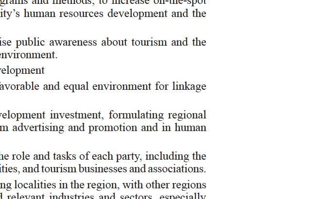 requirements of the region's high-class tourism and sustainable development.