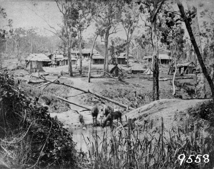 Fountain's Camp in the bush, Queensland. Pubs, bakers, butchers, church, stores, school, soirees, sport.