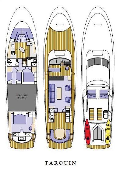 VESSEL LAYOUT 3 levels Flybridge and sundeck Main saloon (dining, lounge, main deck) Downstairs to bedrooms and galley Rooms Configuration Room 1 - Master Suite with private ensuite Room 2 - Queen