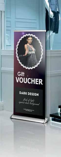 ROLL UP BANNER Deluxe Roll Up CERVERA 10.015 10.955 DIMENSIONS Cervera Luxury Roll Up features silver or black finish available.