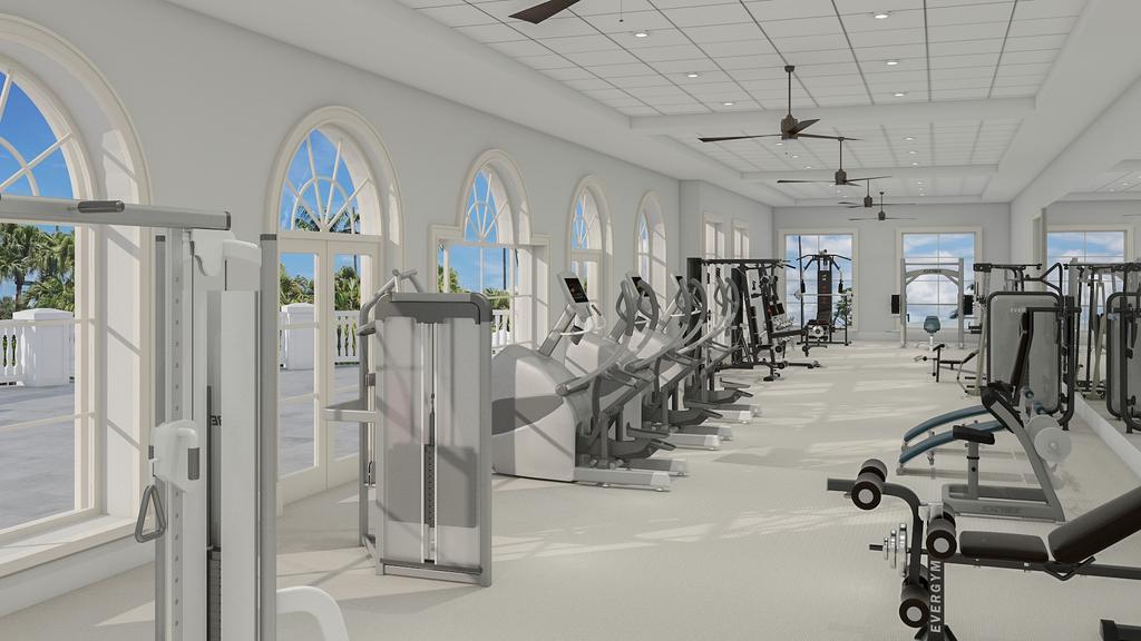 F I T N E S S View of new Fitness area located on second floor at Courtside Café Taking fitness to a higher level Relocating the fitness center provides several advantages, including an increased
