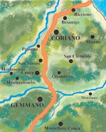 The Gothic Line map below shows a small area just south of Rimini and east of San Marino.