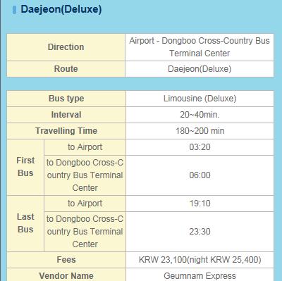 -5-16. The bus from Incheon International Airport to Daejeon runs every 20 or 40 minutes. Please refer to the timeline of departing buses below. 17.