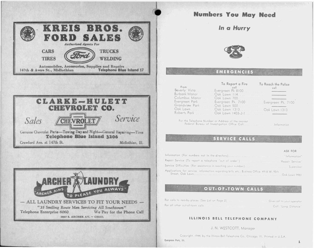 KREIS BROS. FORD SALES Authorbed A,ents For CARS @ TRUCKS TIRES WELDING Automobiles, Accessories, Supplies and Repairs 147th & Avers St.