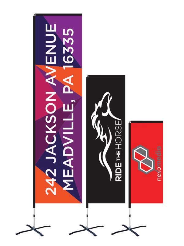 DURA FLAG The Dura Flag is an uniquely shaped branding banner, offering single or double sided dye-sublimated graphics. The graphic is always visible from any viewpoint.