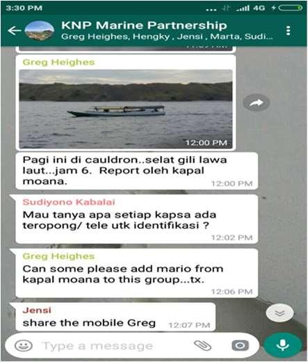 Engage local tourism industry to support park management The first initiative started on May 9th, 2017 with whatsapp group which channelled various report from the dive operators who frequently