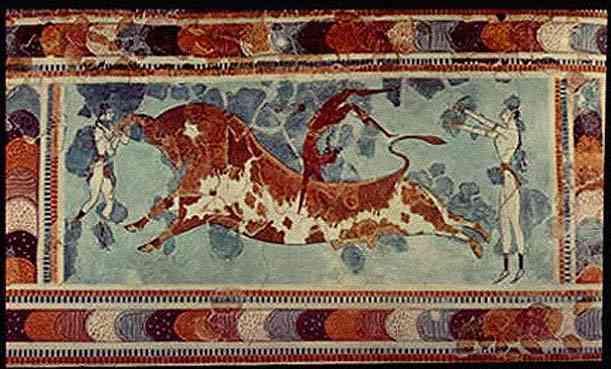 Minoan Culture and Art: Palace Frescos The Bull Leaping Fresco at Knossos.