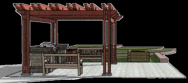 The barbeque is covered by a pergola and seating will be arranged to