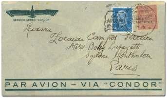 1914 Ger many, 1930 (June 19), Cap Arcona (Deut - sche Schiffspost) - Paris, con nec tion to DLH at Las Palmas, Ex tremely Fine. Estimate $150-200 1917 Ger many, 1931 (Sep.