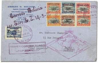 World Airmail Covers: Zeppelin Flights 1790 Bolivia, 1930 (May 25-31), Graf Zep pe lin South Amer ica Re turn Flight, La Paz - (Rio de Ja neiro -) Lakehurst.