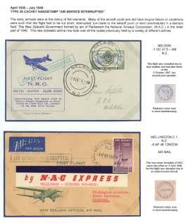 NZAMC $500 for 1st 2 ($390). Estimate $500-750 1972 New Zea land, 1936-48 AIR SERVICE INTERRUPTED Type 38 Boxed Ca chet.